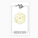 Weapon of Choice D20 Lapel Pin (White)